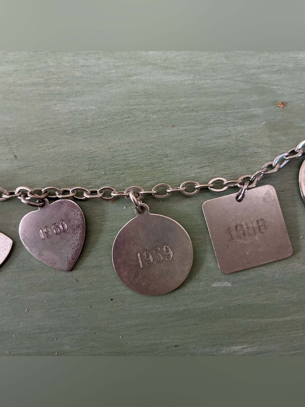 Vintage Sterling Silver Charm Bracelet with Date Charms (Silver) - Picture 3 of 4